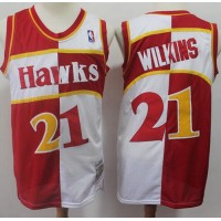 Mitchell And Ness Split Fashion Atlanta Hawks #21 Dominique Wilkins Red/White Stitched NBA Jersey