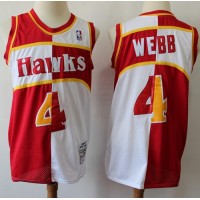 Mitchell And Ness Split Fashion Atlanta Hawks #4 Spud Webb Red/White Stitched NBA Jersey
