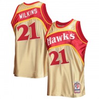 Nike Atlanta Hawks #21 Dominique Wilkins Men's Gold Mitchell & Ness 75th Anniversary 1986-87 Hardwood Classics Swingman Jersey