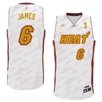Miami Heat #6 LeBron James White Trophy Banner Fashion Swingman Stitched NBA Jersey