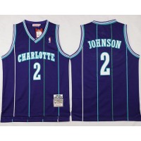 Mitchell And Ness Charlotte Hornets #2 Larry Johnson Purple Throwback Stitched NBA Jersey