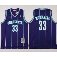Mitchell And Ness Charlotte Hornets #33 Alonzo Mourning Purple Throwback Stitched NBA Jersey