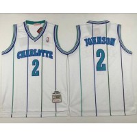 Mitchell And Ness Charlotte Hornets #2 Larry Johnson White Throwback Stitched NBA Jersey