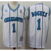 Charlotte Hornets #1 Muggsy Bogues White Throwback Stitched NBA Jersey