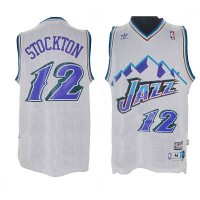 Utah Jazz #12 John Stockton White Throwback Stitched NBA Jersey
