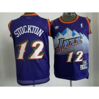 Utah Jazz #12 John Stockton Purple Throwback Stitched NBA Jersey