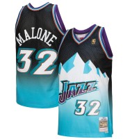 Utah Utah Jazz #32 Karl Malone Mitchell & Ness Men's Black/Light Blue 1996/97 Hardwood Classics Fadeaway Swingman Player Jersey