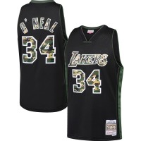 Los Angeles Lakers #34 Shaquille O'Neal Black Mitchell & Ness Straight Fire Camo Swingman Jersey