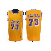 Mitchell and Ness Los Angeles Lakers #73 Dennis Rodman Stitched Yellow Throwback NBA Jersey