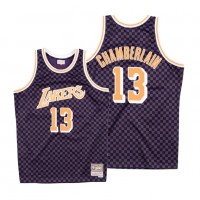 Mitchell & Ness Los Angeles Lakers #13 Wilt Chamberlain Purple Checkerboard HWC Throwback NBA Jersey