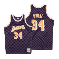 Mitchell & Ness Los Angeles Lakers #34 Shaquille O'Neal Purple Checkerboard HWC Throwback NBA Jersey