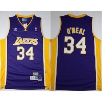 Los Angeles Lakers #34 Shaquille O'Neal Purple Throwback Stitched NBA Jersey
