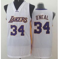 Los Angeles Lakers #34 Shaquille O'Neal White New Throwback Stitched NBA Jersey