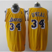 Mitchell And Ness Los Angeles Lakers #34 Shaquille O'Neal Yellow Stitched NBA Jersey