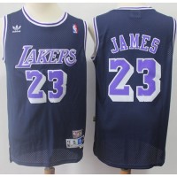 Los Angeles Lakers #23 LeBron James Navy/Purple Throwback Stitched NBA Jersey