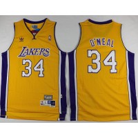 Los Angeles Lakers #34 Shaquille O'Neal Yellow Throwback Stitched NBA Jersey