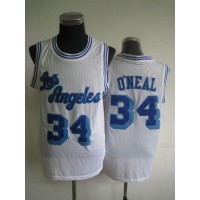 Los Angeles Lakers #34 Shaquille O'Neal White Throwback Stitched NBA Jersey