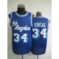 Los Angeles Lakers #34 Shaquille O'Neal Blue Throwback Stitched NBA Jersey
