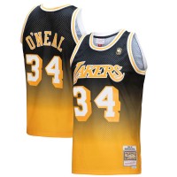 Los Angeles Los Angeles Lakers #34 Shaquille O'Neal Mitchell & Ness Men's Gold/Black 1996/97 Hardwood Classics Fadeaway Swingman Player Jersey