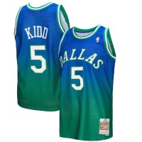 Dallas Dallas Mavericks #5 Jason Kidd Mitchell & Ness Men's Green/Navy 1994/95 Hardwood Classics Fadeaway Swingman Player Jersey