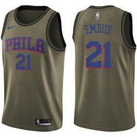 Nike Philadelphia 76ers #21 Joel Embiid Green Salute to Service Youth NBA Swingman Jersey