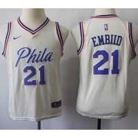 Nike Philadelphia 76ers #21 Joel Embiid Cream Youth NBA Swingman City Edition Jersey