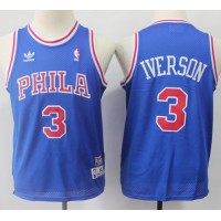 Philadelphia 76ers #3 Allen Iverson Blue Throwback Stitched Youth NBA Jersey