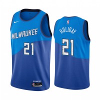 Nike Milwaukee Bucks #21 Jrue Holiday Blue Youth NBA Swingman 2020-21 City Edition Jersey
