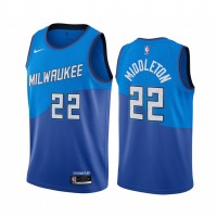 Nike Milwaukee Bucks #22 Khris Middleton Blue Youth NBA Swingman 2020-21 City Edition Jersey