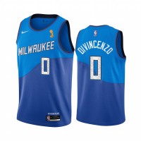 Nike Milwaukee Bucks #0 Donte DiVincenzo Youth 2021 NBA Finals Champions City Edition Jersey Blue