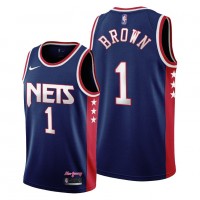 BrooklynBrooklyn Nets #1 Bruce Brown Youth 2021-22 City Edition Throwback 90s Wordmark Navy NBA Jersey