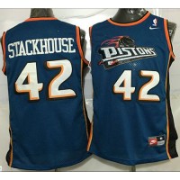 Detroit Pistons #42 Jerry Stackhouse Blue Throwback Stitched NBA Jersey
