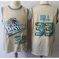 Mitchell And Ness Detroit Pistons #33 Grant Hill Cream Throwback Stitched NBA Jersey
