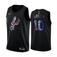 Nike San Antonio Spurs #10 DeMar DeRozan Men's Iridescent Holographic Collection NBA Jersey - Black