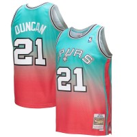 San Antonio San Antonio Spurs #21 Tim Duncan Mitchell & Ness Men's Pink/Teal 1998/99 Hardwood Classics Fadeaway Swingman Player Jersey