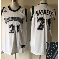 Minnesota Timberwolves #21 Kevin Garnett White Autographed Stitched NBA Jersey