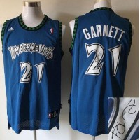 Minnesota Timberwolves #21 Kevin Garnett Blue Autographed Stitched NBA Jersey