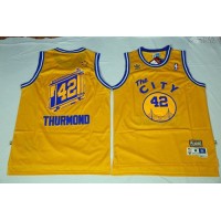 Golden State Warriors #42 Nate Thurmond Gold Throwback The City Stitched NBA Jersey