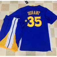 Golden State Warriors #35 Kevin Durant Blue Long Sleeve A Set Stitched NBA Jersey