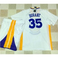 Golden State Warriors #35 Kevin Durant White Long Sleeve A Set Stitched NBA Jersey