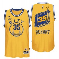 Golden State Warriors #35 Kevin Durant Gold Throwback The City Stitched NBA Jersey