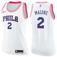 Nike Philadelphia 76ers #2 Moses Malone White/Pink Women's NBA Swingman Fashion Jersey
