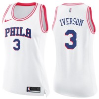 Nike Philadelphia 76ers #3 Allen Iverson White/Pink Women's NBA Swingman Fashion Jersey