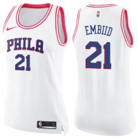 Nike Philadelphia 76ers #21 Joel Embiid White/Pink Women's NBA Swingman Fashion Jersey