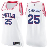Nike Philadelphia 76ers #25 Ben Simmons White/Pink Women's NBA Swingman Fashion Jersey