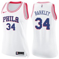 Nike Philadelphia 76ers #34 Charles Barkley White/Pink Women's NBA Swingman Fashion Jersey
