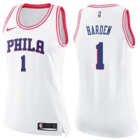 Nike Philadelphia 76ers #1 James Harden White/Pink Women's NBA Swingman Fashion Jersey