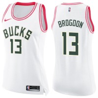 Nike Milwaukee Bucks #13 Malcolm Brogdon White/Pink Women's NBA Swingman Fashion Jersey