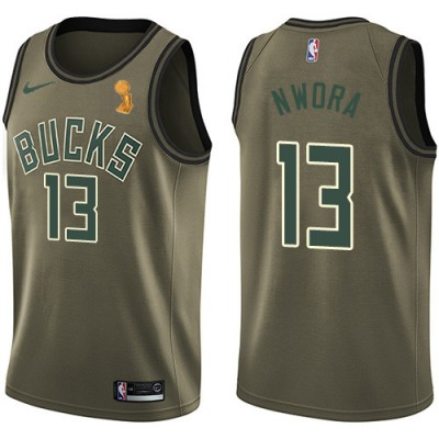 Nike Milwaukee Bucks #13 Jordan Nwora Women's 2021 NBA Finals Champions Swingman Salute to Service Jersey Green