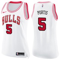 Nike Chicago Bulls #5 Bobby Portis White/Pink Women's NBA Swingman Fashion Jersey